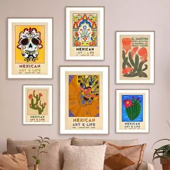 Мексиканский цветочный женский настенный художественный кактус с принтом на холсте, латиноамериканский постер на скандинавскую тему, настенные панно для гостиной, домашний декор A4 21X30cm No Framed