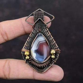 Мексиканский Лагуна Кружева Агат Медный Кулон Медная Проволока Ювелирные Изделия Кулон Драгоценный Камень Проволока Обернутый Подвеска Подарок Для Женщин Ювелирные Изделия Ручной Работы