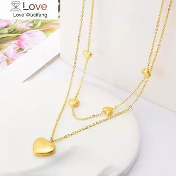 MEY Нержавеющая сталь золотого цвета Новые сердечки ожерелья для женщин двухслойный чокер модный подарок ювелирные изделия