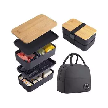 MeyJig Bento Box 2-слойный контейнер для ланча, полезный для здоровья пищевой контейнер с сумкой, пригодный для микроволновой печи, 1200 мл