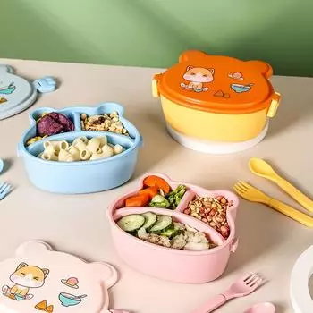 MeyJig Cartoon Bento Box BPA Free для детей двухслойный герметичный контейнер для ланча 760 мл синий