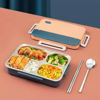 MeyJig Lunch Box из нержавеющей стали, герметичный, портативный контейнер для еды Bento Box с 4 сетками, 930 мл розовый