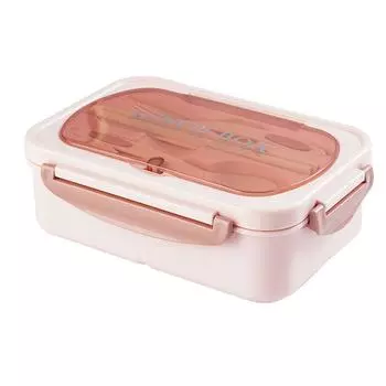 MeyJig Microwavable Lunch Box Stainless Steel Leak-proof Bento Box Food Container with Tableware розовый