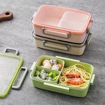 MeyJig Microwave Lunch Box Leak-Proof Independent Lattice Bento Lunch Box for Kids Bento Box Portable Food Container кофейный