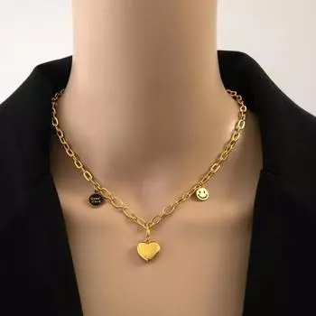 MEYTrendy Smiley Love Heart кулон ожерелье для женщин из нержавеющей стали полое толстое ожерелье цепь хип-хоп ювелирные изделия