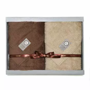 MEZAME подарочный набор из 2 банных полотенец 5SECONDS Полотенце Hi, НОВЫЙ Коричневый/Бежевый