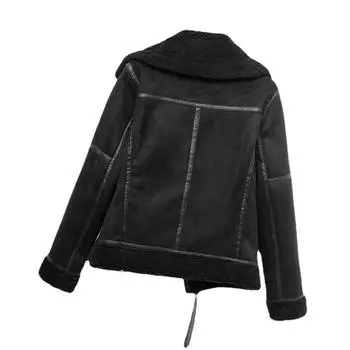 Международная коллекция осень-зима 2024 года, новая куртка из искусственной кожи с мехом, ремень на лацкане, утолщенная куртка из локомотива S чёрный