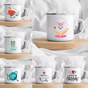 Международный день медсестер Эмалированная кружка для напитков, соков, воды, десерта, какао, молока, чашка с ручкой Лучшие оригинальные и забавные подарки для медсестер 360ml