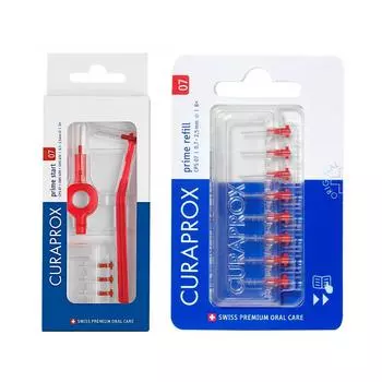 Межзубной ершик Craprox CS Prime Start CPS07, набор из 8 сменных насадок (красный) + чёрный