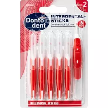 Межзубной ершик Dontodent красный 0,5 мм ISO 2 ультратонкий, 6 шт.