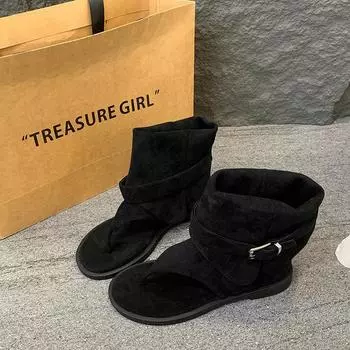 Mezzanine herringbone sandals women s summer new flat-soled cool boots sleeve pants short boots flat shoes 35 чёрный