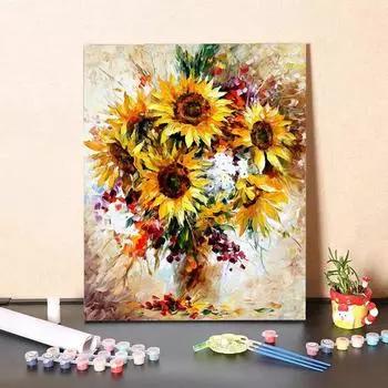 MF079 Цифровая картина маслом Акварель Ручная роспись подсолнуха Картина цифровой комплект украшения гостиной Картина Рождественский подарок
