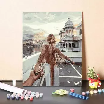 MF091 Цифровая картина маслом, акварель, ручная роспись, замок спереди, девушка, картина, цифровой комплект для украшения гостиной, картина, рождественский подарок