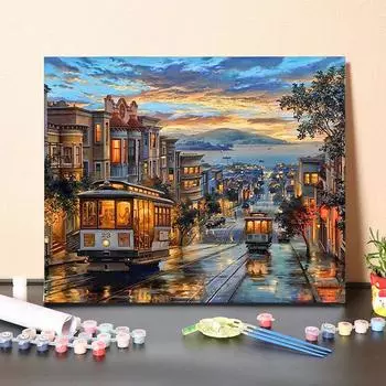 MF101 цифровая картина маслом акварельный пейзаж DIY живопись цифровой комплект живопись для детской гостиной украшения живопись рождественские подарки MF101 разноцветный