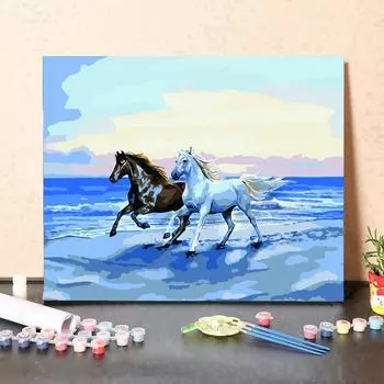 MF143 Цифровая картина маслом, акварель, ручная роспись, набор для рисования морской скачущей лошади, украшение для гостиной, картина, рождественский подарок разноцветный