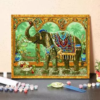 MF154 Цифровая картина маслом Акварельный пейзаж Арка перед слоном DIY Картина Цифровой комплект Украшение гостиной Картина Рождественский подарок разноцветный
