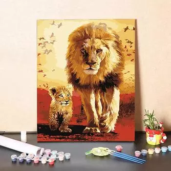 MF165 цифровая картина маслом акварель величественный лев отец и сын комплект для рисования украшение для гостиной картина Рождественский подарок