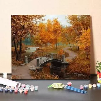 MF206 Цифровая картина маслом Акварель Ручная роспись Пейзаж Кленовый лист Мост Картина Цифровой комплект Украшение гостиной Картина Рождественский подарок