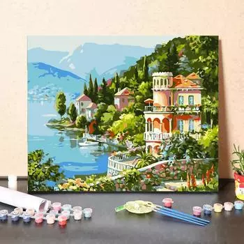 MF214 цифровая картина маслом акварель на берегу озера вилла здание DIY живопись цифровой комплект украшения гостиной живопись Рождественский подарок разноцветный