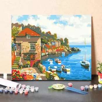 MF232 цифровая картина маслом акварель страна озеро лодка DIY живопись цифровой комплект украшения гостиной живопись Рождественский подарок разноцветный
