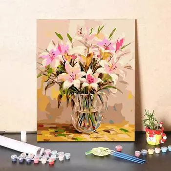MF296 Цифровая картина маслом Акварельный пейзаж Лилия Чистая ручная роспись DIY Картина Цифровой комплект Украшение гостиной Картина Рождественский подарок разноцветный