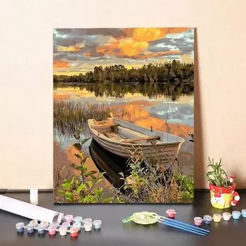 MF735 Цифровая картина маслом Акварель Ручная роспись Сумерки Лодка Натюрморт Живопись Цифровой комплект Украшение гостиной Картина Рождественский подарок