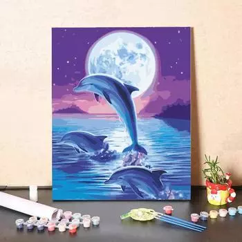 MF811 Цифровая картина маслом, акварель, ручная роспись, Луна, Дельфин, комплект для рисования животных, украшение для гостиной, картина, Рождественский подарок разноцветный