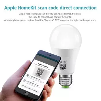 MFI Certified Scan Homekit QR Connect WiFi Smart LED Light Bulb E27 RGB Dimmable 9W Lamp Apple Siri Alexa Google Voice Control