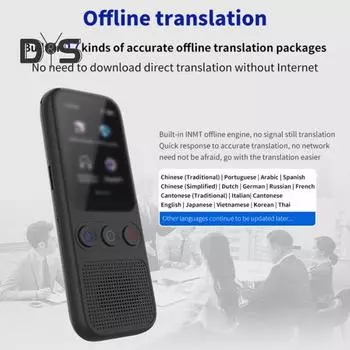 Мгновенный голосовой переводчик Устройство перевода в реальном времени 138 онлайн-языков с 14 автономными переводами Устройство перевода с упрощенного китайского языка чёрный