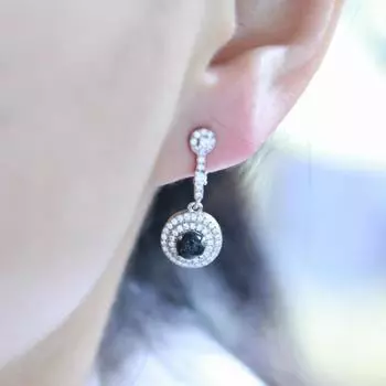 MH Round 5.0 Mm Black Quartz Gemstone Vertical Earrings Sterling 925 Silver Fine Jewelry for Women Wear The Office Every Day чёрный