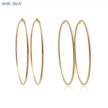Mhs.Sun гладкие/текстурированные большие серьги-кольца для женщин позолоченные круглые серьги из нержавеющей стали с гиперболой повседневные украшения