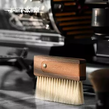MHW-3BOMBER Coffee Brush Cleaning Durable Leather Cover with Wooden Handle Cleaning Brush Professional Home Barista Accessories