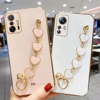 Mi12 Mi11 T 12tpro Роскошный чехол с цепочкой в виде сердца для браслета с надписью Love Heart для Xiaomi Mi 12t 11t Pro Mi12t 12 11 Lite 5g Чехол для запястья for mi 12t
