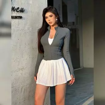 [Mi Mijia] Чунье Ряска Европейский и Американский Гяру Похудение Повседневный Сексуальный Облегающий Длинный рукав Верхняя одежда 24/Z471 Pine Green S