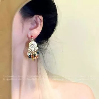 Miao S Girl Super Fairy New Chinese Style Color Beaded Tassel Earrings for Women Retro Ethnic Style Ear Studs Ear Clip Earrings
