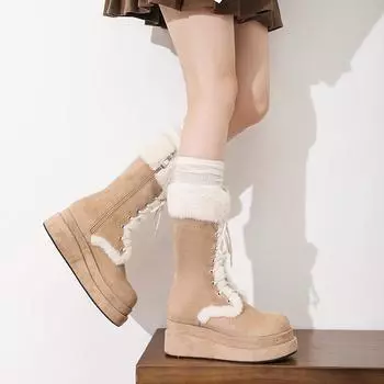 Miaomao Snow Boots для женщин осень-зима новые кремовые толстые на флисовой подкладке теплые средние ботинки для бега Knight 35 хаки
