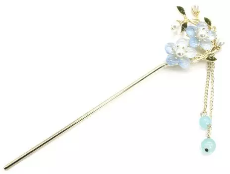 Miaomyao Hair Японский одинарный двойной аксессуар для волос с цветком вишни [Miaomyao] Украшение, Кимоно, Томэсодэ, Часть, Серебро, Жемчуг, Кристалл, Цветок, синий