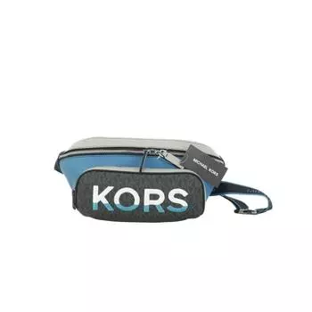 Michael Kors Cooper Большой синий мульти-кожаный ремень с вышивкой логотипа Женская сумка мульти