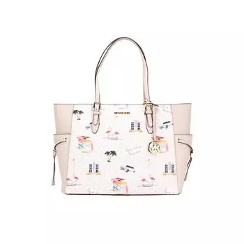 Michael Kors Gilly Большая дорожная пудра с принтом Румяна Signature Женская сумка-тоут из ПВХ мульти