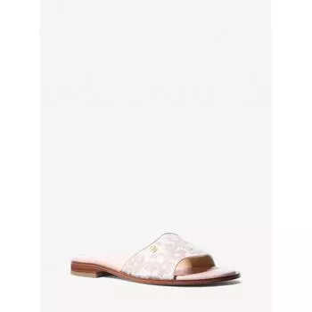 Michael Kors Hannah Sequin Floral Print Slide Sandals 49s5hnfs2l7183 Powder Blush Multi 5.5