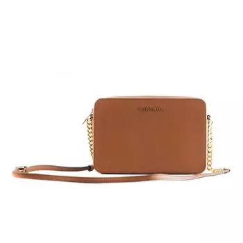 Michael Kors Jet Set Большая сумка через плечо из сафьяновой кожи East West коричневого цвета