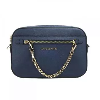 Michael Kors Jet Set Большая темно-синяя кожаная сумка через плечо с цепочкой на молнии East West Женский кошелек мульти