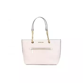 Michael Kors Jet Set Средняя пудра Румяна Кожаная сумка-тоут с цепочкой и молнией спереди Женская сумочка
