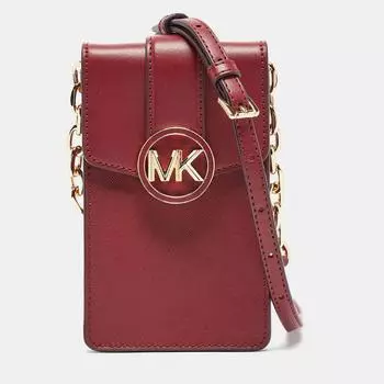 Michael Kors Leather Carmen Smartphone Crossbody Bag burgundy