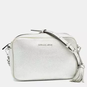 Michael Kors Leather Jet Set Camera Crossbody Bag silver