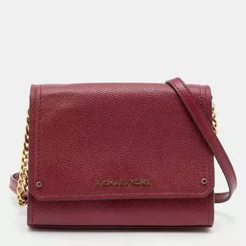 Michael Kors Leather Jet Set Flap Crossbody Bag burgundy