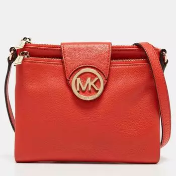 Michael Kors Leather Large Fulton Crossbody Bag orange