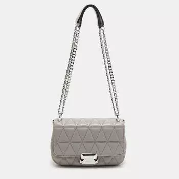 Michael Kors Маленькая стеганая кожаная сумка на плечо Sloan с цепочкой и шипами серая