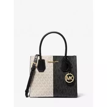 MICHAEL KORS MERCER 2-ЦВЕТНАЯ СУМКА-ШОППЕР С ЛОГОТИПОМ СРЕДНЯЯ MK SIGNATURE 35F4GM9M2B5 ЧЕРНАЯ МУЛЬТИ