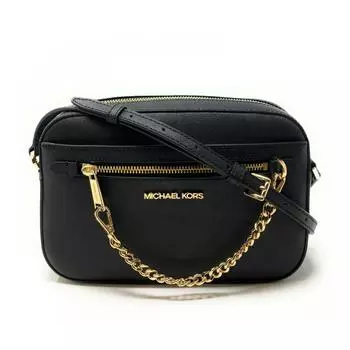 Michael Kors MICHAEL KORS Jet Set Zip ChainSaffiano Leather Crossbody Bag black gold